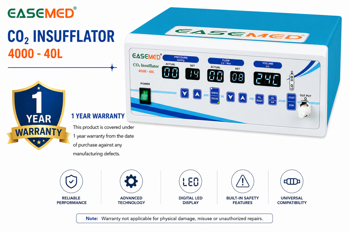 EASEMED CO₂ Insufflator 40L with Digital LED Display | Microprocessor Controlled Laparoscopic CO₂ Insufflation System | Medical CO₂ Insufflator with Air Mode - Vishal Surgical Co