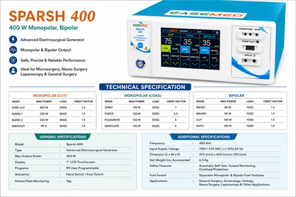 EASEMED Sparsh 400W Electrosurgical Generator | 7" Touchscreen Monopolar & Bipolar ESU - Vishal Surgical Co