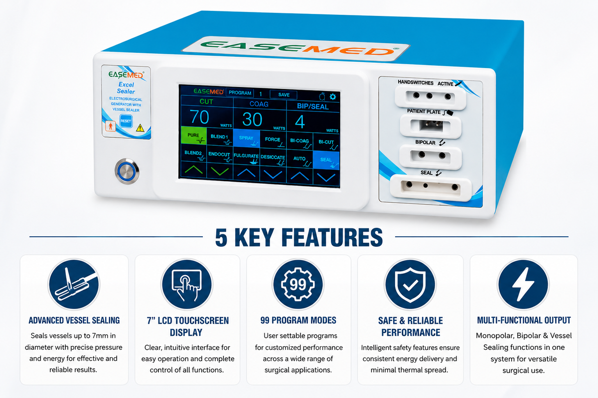 EASEMED Excel Sealer 400W Digital Electrosurgical Generator with Vessel Sealing | Touchscreen ESU - Vishal Surgical Co