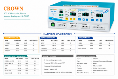 EASEMED CROWN 400W Electrosurgical Generator | Monopolar, Bipolar, Vessel Sealer & Saline TURP System - Vishal Surgical Co