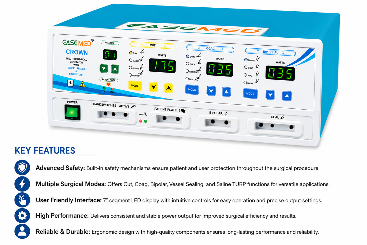 EASEMED CROWN 400W Electrosurgical Generator | Monopolar, Bipolar, Vessel Sealer & Saline TURP System - Vishal Surgical Co