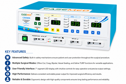 EASEMED CROWN 400W Electrosurgical Generator | Monopolar, Bipolar, Vessel Sealer & Saline TURP System - Vishal Surgical Co