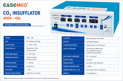 EASEMED CO₂ Insufflator 40L with Digital LED Display | Microprocessor Controlled Laparoscopic CO₂ Insufflation System | Medical CO₂ Insufflator with Air Mode - Vishal Surgical Co
