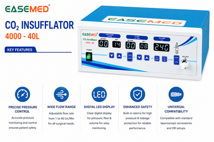 EASEMED CO₂ Insufflator 40L with Digital LED Display | Microprocessor Controlled Laparoscopic CO₂ Insufflation System | Medical CO₂ Insufflator with Air Mode - Vishal Surgical Co