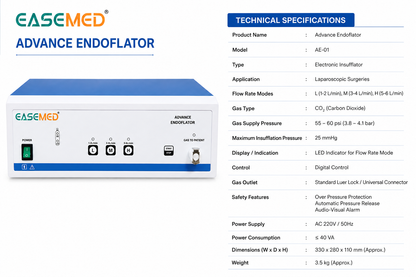 EASEMED Advance Endoflator CO₂ Insufflator with Inbuilt Gas Warmer | Microcontroller Controlled | 3 Flow Modes | Laparoscopic Endoscopic Insufflation Unit