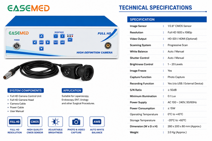 EASEMED Full HD Endoscopy Camera System | 1080P Surgical Camera with CMOS Sensor & Recording - Vishal Surgical Co