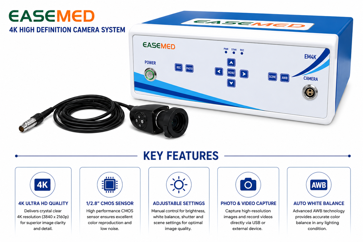 EASEMED EM4K 4K UHD Endoscopy & Laparoscopy Camera System with Camera Head | 3840×2160 Ultra HD CMOS Medical Surgical Camera | HDMI Output - Vishal Surgical Co