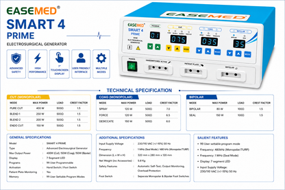 EASEMED Smart 4 Prime 400W Electrosurgical Generator | Programmable Monopolar & Bipolar ESU - Vishal Surgical Co