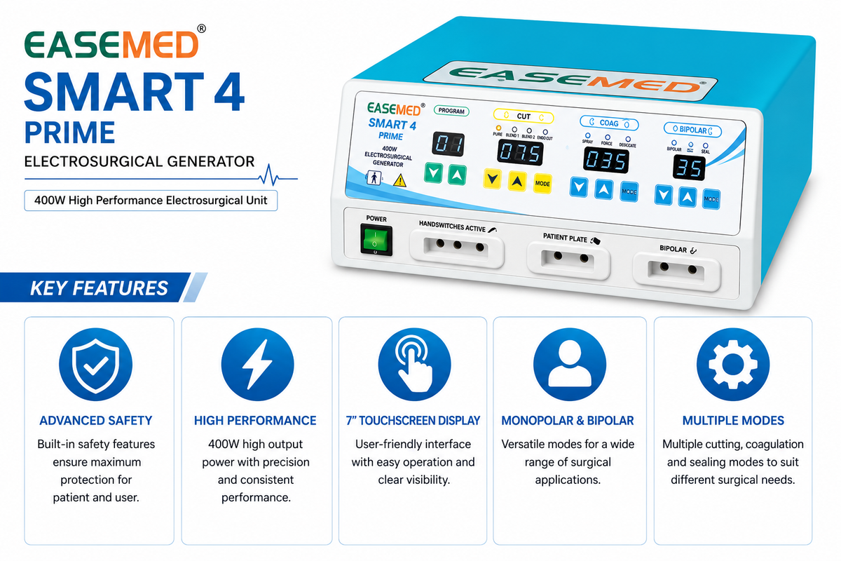 EASEMED Smart 4 Prime 400W Electrosurgical Generator | Programmable Monopolar & Bipolar ESU - Vishal Surgical Co