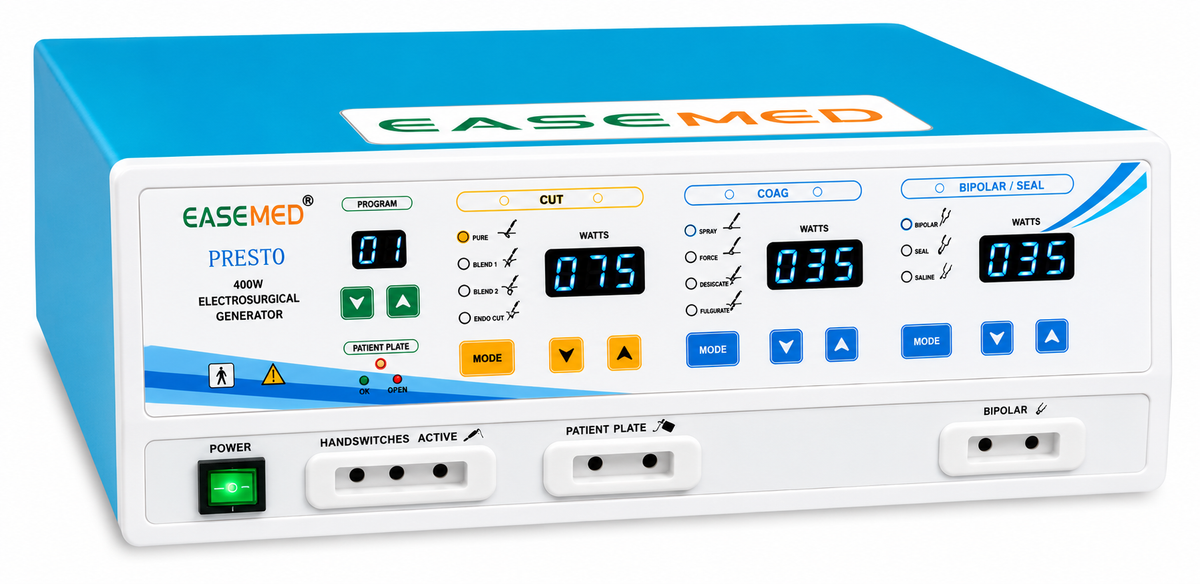 EASEMED PRESTO 400W Electrosurgical Generator with digital LED display for monopolar and bipolar surgical procedures.