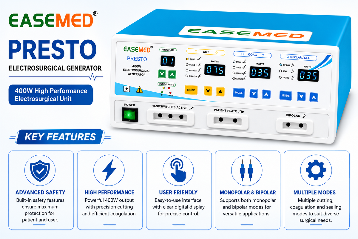 EASEMED PRESTO 400W Electrosurgical Generator | Digital Monopolar & Bipolar ESU - Vishal Surgical Co