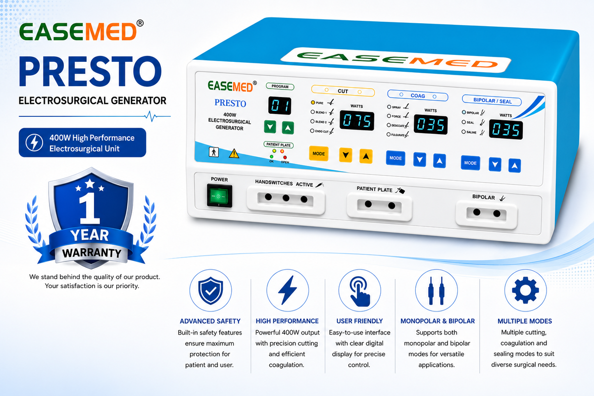 EASEMED PRESTO 400W Electrosurgical Generator | Digital Monopolar & Bipolar ESU - Vishal Surgical Co