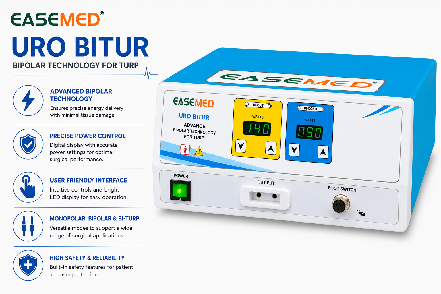 EASEMED URO BITUR Bipolar TURP Electrosurgical Generator | Urology ESU - Vishal Surgical Co