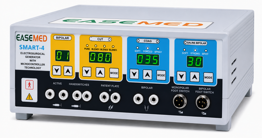 EASEMED SMART-4 400W microcontroller-based electrosurgical generator with monopolar, bipolar and saline bipolar modes.