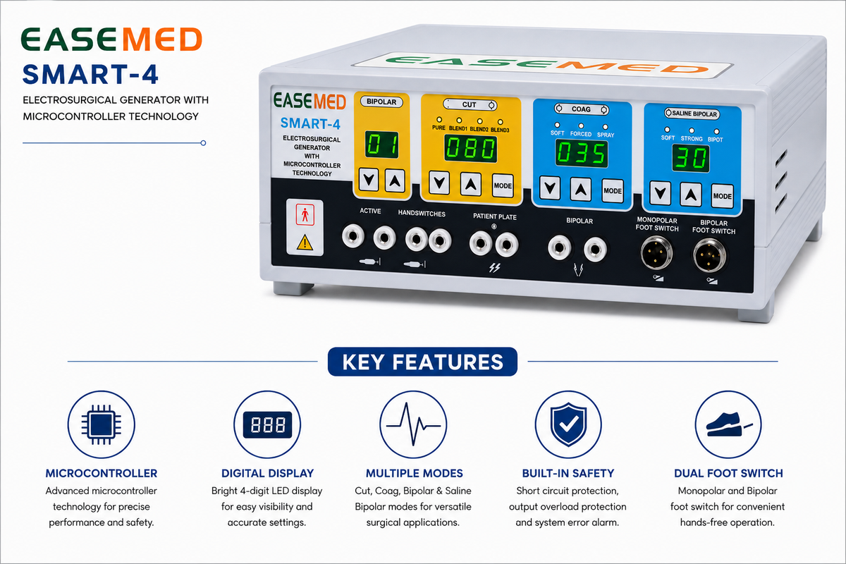 EASEMED Smart-4 400W Electrosurgical Generator | Microcontroller Monopolar & Bipolar ESU - Vishal Surgical Co