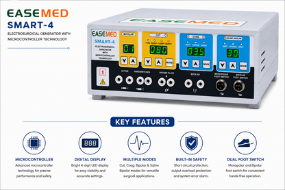 EASEMED Smart-4 400W Electrosurgical Generator | Microcontroller Monopolar & Bipolar ESU - Vishal Surgical Co