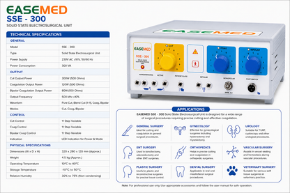 EASEMED SSE-300 Analog Electrosurgical Generator 300W | Monopolar & Bipolar ESU Machine - Vishal Surgical Co