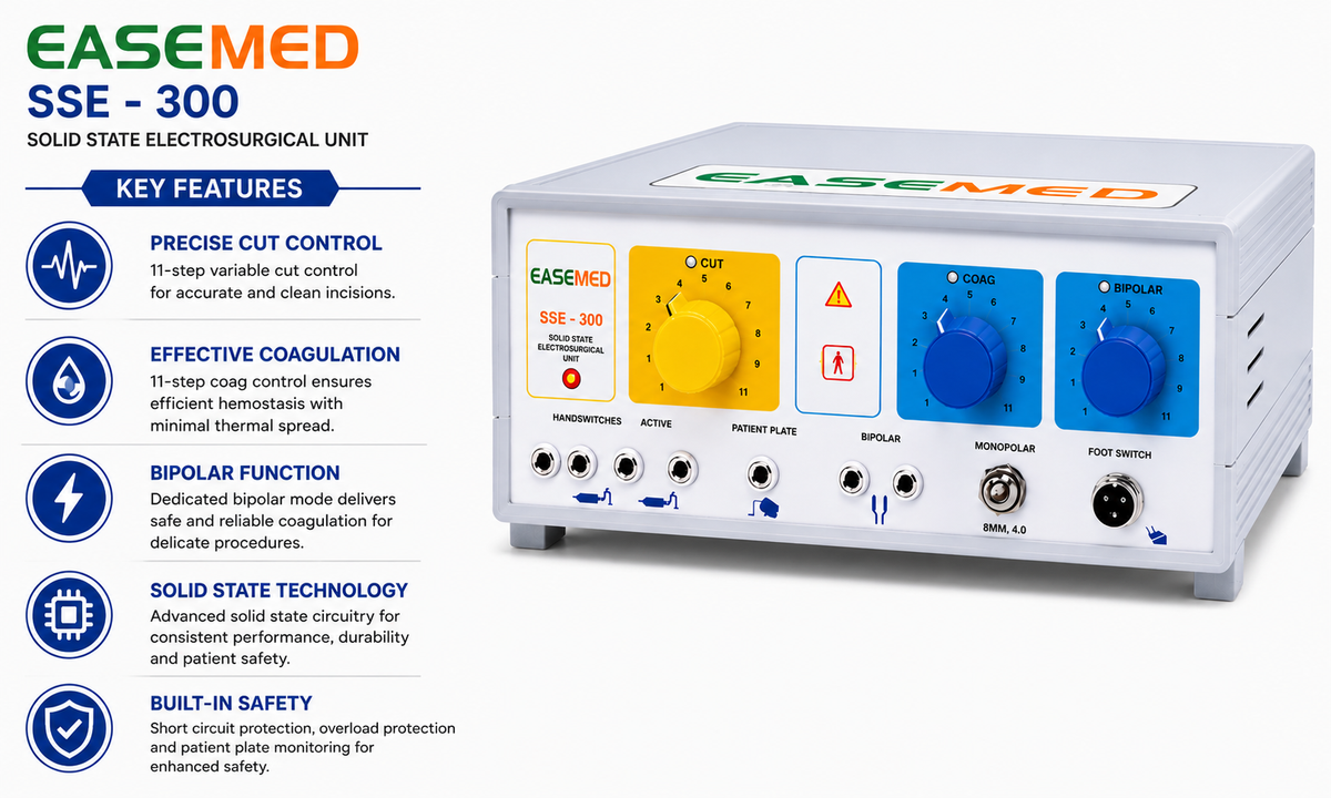 EASEMED SSE-300 Analog Electrosurgical Generator 300W | Monopolar & Bipolar ESU Machine - Vishal Surgical Co