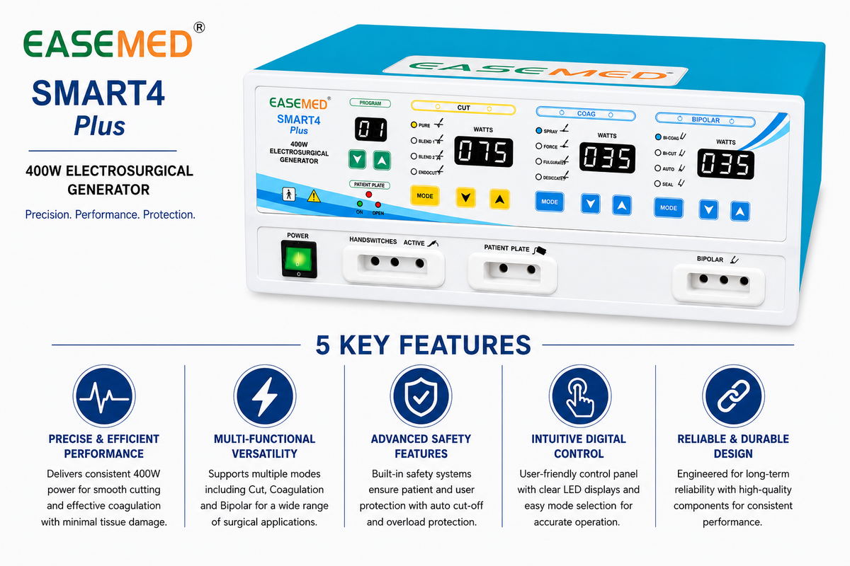 EASEMED Smart 4 Plus 400W Digital Electrosurgical Generator | Monopolar & Bipolar ESU - Vishal Surgical Co