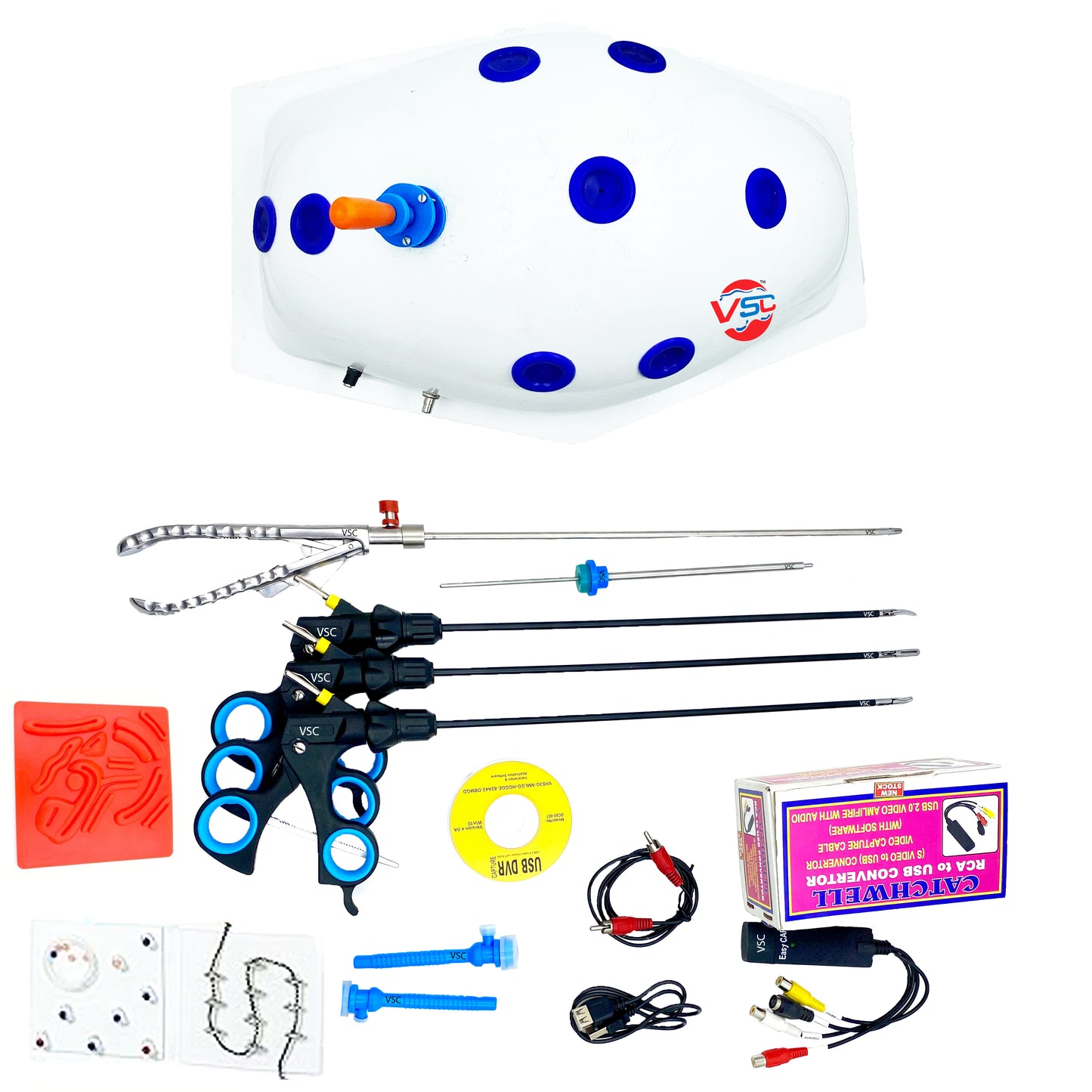 Enhance laparoscopic skills with the VSC Pyramid Shape Endotrainer. Practice suturing, cutting & precision techniques. Works with mobile, PC, and TV.